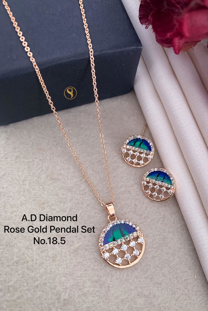 AD Diamond Designer Rose Gold Pendant Set 9 Wholesale Price In Surat
